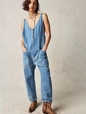 Free People Light Blue Denim Overalls Jumpsuit